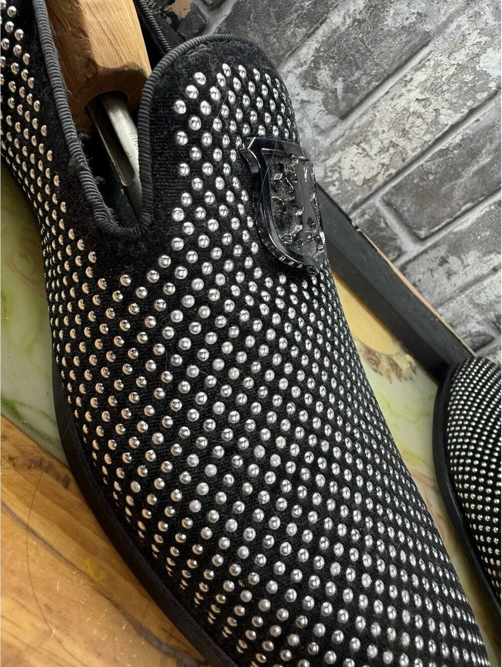 Stacy Adams 25228-042 Men’s Black/Silver Studded Slip-On Dress Loafer US 13 M